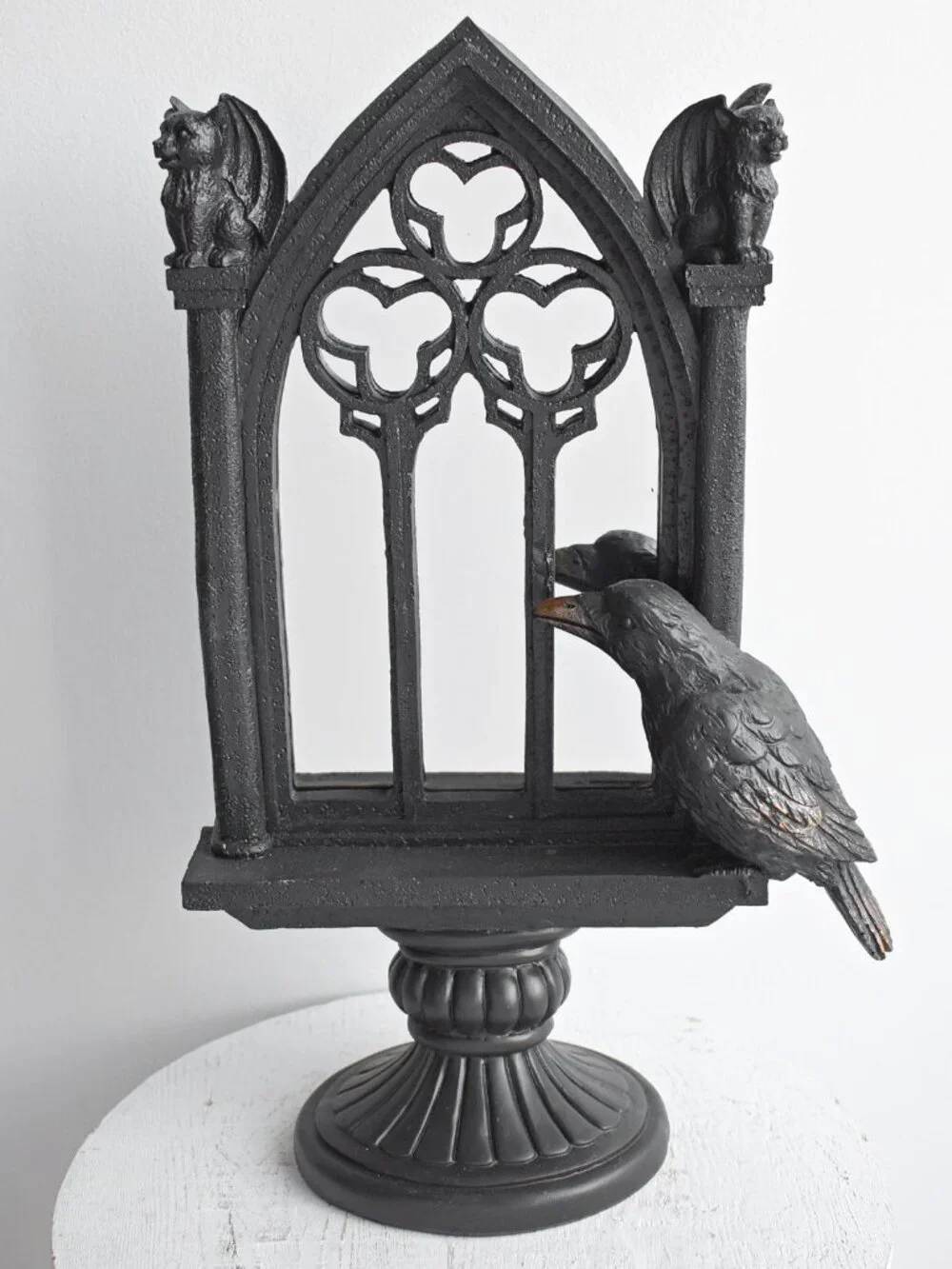 Gothic Cathedral Window Style Mirror Gargoyle Black Cat Raven Halloween Decor